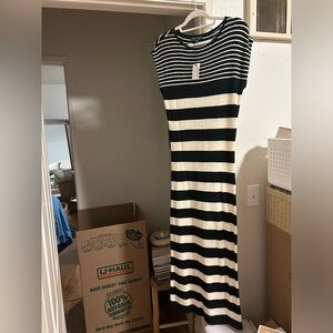 Miou Muse Striped Black and White Knit Maxi Dress